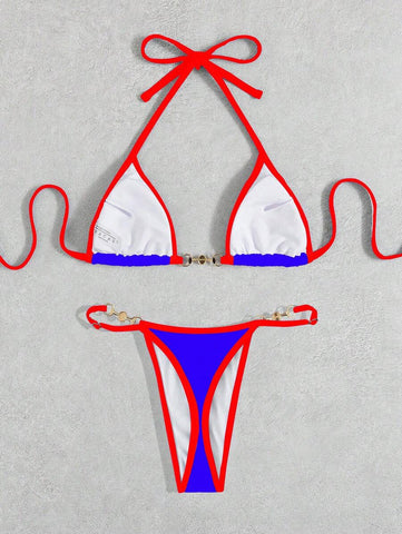 Swim Vcay Conjunto de biquíni feminino com alças cruzadas para férias na praia, corte atrevido no verão