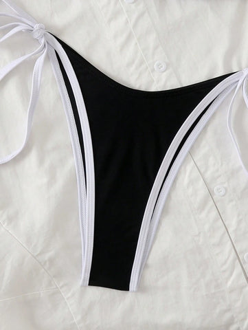 Conjunto de biquíni feminino com contraste de cores e bandeau sexy para férias de primavera, separado, praia, traje de banho
