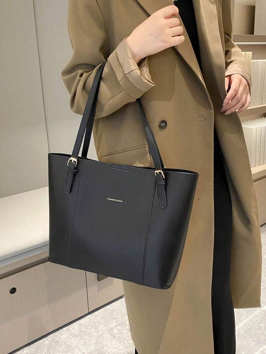 Bolsa de ombro com design elegante e de grande capacidade, cor sólida, nova bolsa de ombro com grande capacidade para outono/inverno