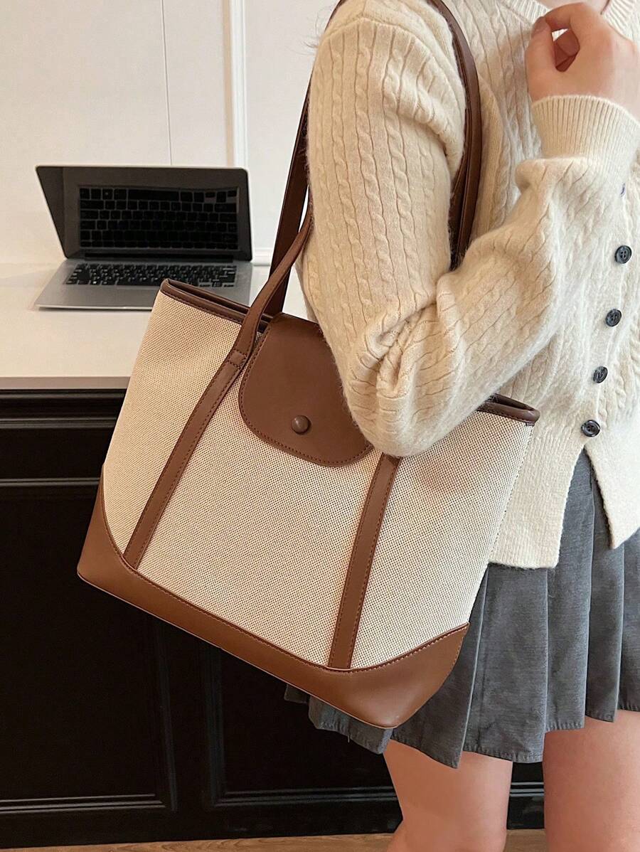 Bolsa de ombro feminina casual com zíper e grande capacidade para uso diário, bolsa de ombro nova no outono/inverno, bolsa tote de grande capacidade