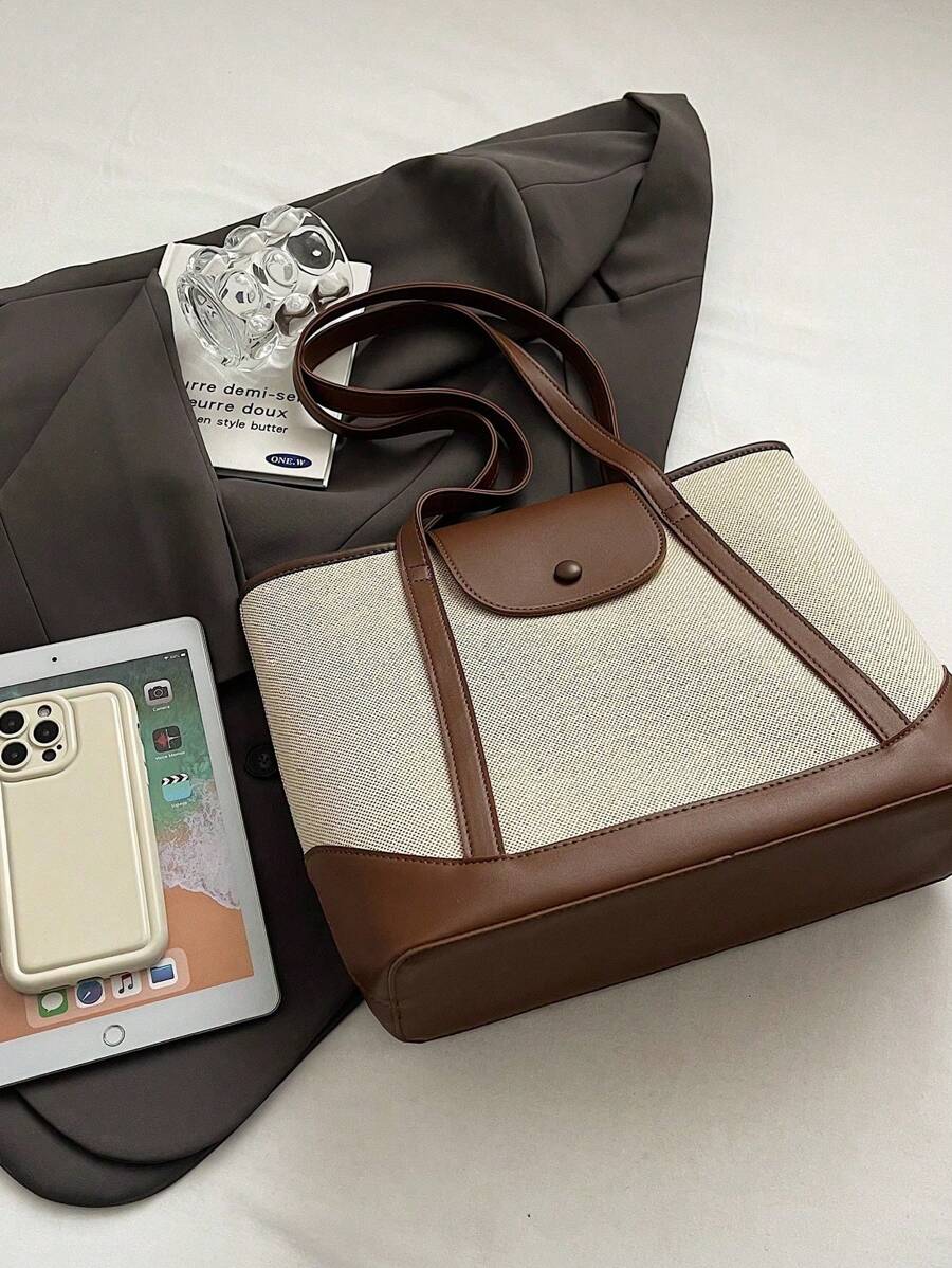 Bolsa de ombro feminina casual com zíper e grande capacidade para uso diário, bolsa de ombro nova no outono/inverno, bolsa tote de grande capacidade