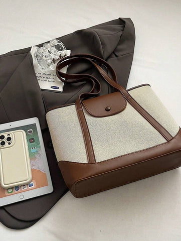 Bolsa de ombro feminina casual com zíper e grande capacidade para uso diário, bolsa de ombro nova no outono/inverno, bolsa tote de grande capacidade