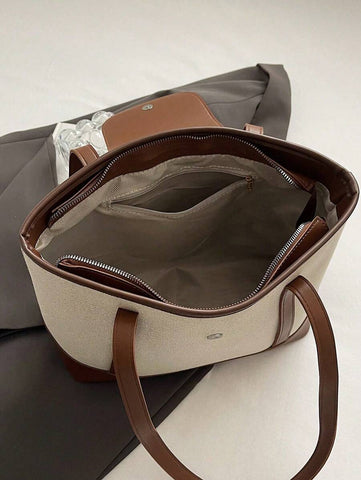 Bolsa de ombro feminina casual com zíper e grande capacidade para uso diário, bolsa de ombro nova no outono/inverno, bolsa tote de grande capacidade