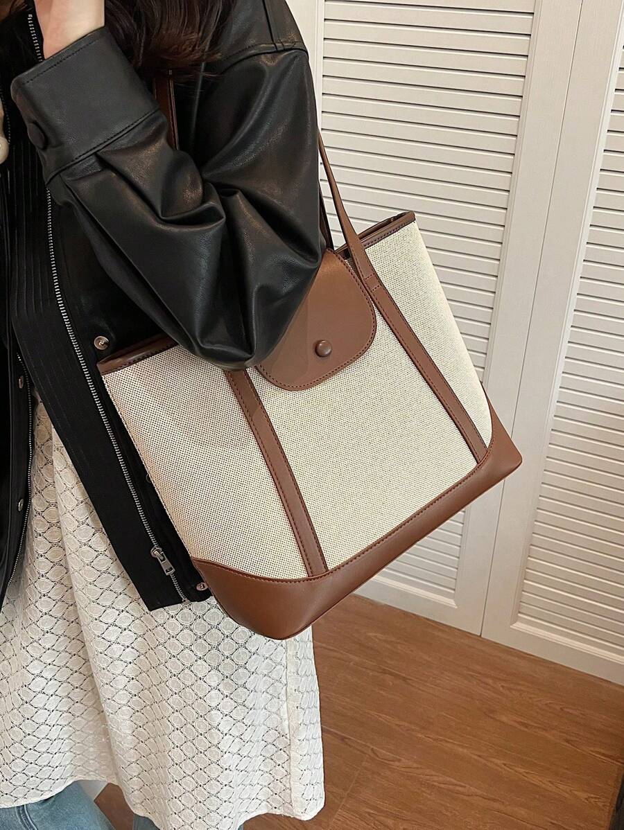 Bolsa de ombro feminina casual com zíper e grande capacidade para uso diário, bolsa de ombro nova no outono/inverno, bolsa tote de grande capacidade