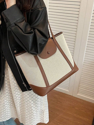Bolsa de ombro feminina casual com zíper e grande capacidade para uso diário, bolsa de ombro nova no outono/inverno, bolsa tote de grande capacidade