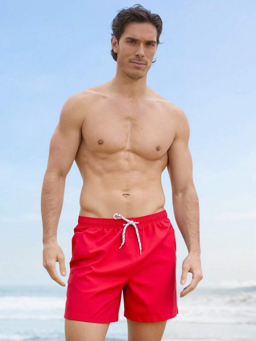 Manfinity Swimmode Homens Cintura Com Cordão Bolso Inclinado Short De Banho
