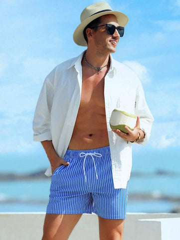 Horizaway Cordão Bolso Listrado Período de férias Calções de praia masculinos