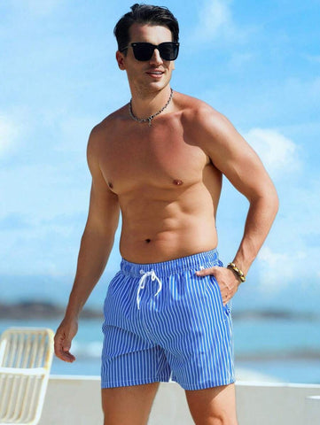 Horizaway Cordão Bolso Listrado Período de férias Calções de praia masculinos