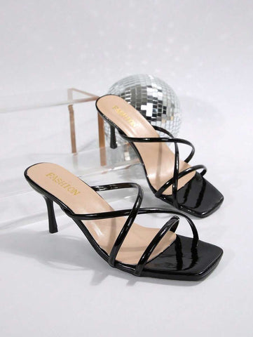 Sandálias femininas plus size confortáveis, simples, cruzadas, bico quadrado, salto alto, salto agulha, sapatos casuais, moda praia, para o verão