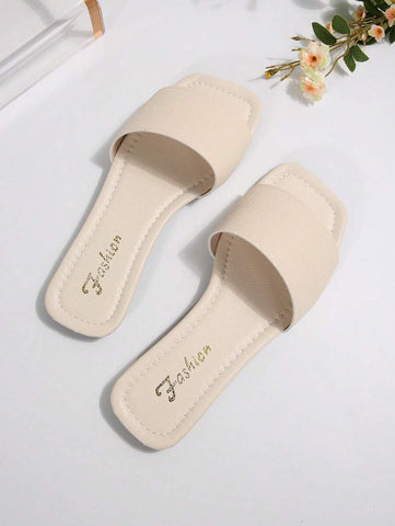 Sandálias Plus Size Slide, Novas Sandálias Rasas Pretas Bico Quadrado Primavera Verão, Combine com Vestidos para Fazer as Pernas Parecerem Mais Longas, Sandálias da Moda, Lindas Meninas Verão Praia Slip On Chinelos Antiderrapantes