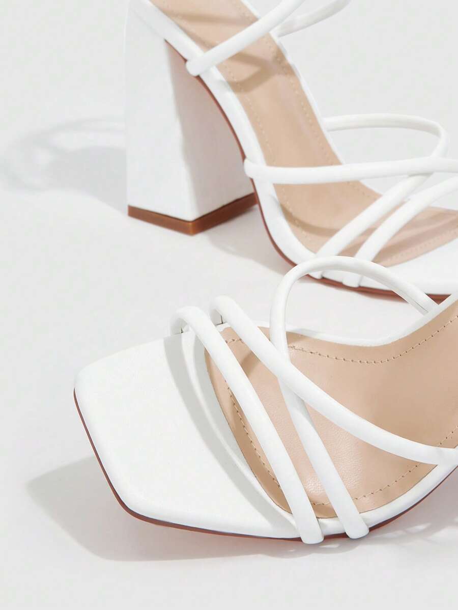 CUCCOO SZL Sapatos femininos com salto cruzado e tira no tornozelo, sandálias brancas para o verão, saltos de formatura, sapatos de festa, sapatos de volta às aulas, sapatos de estudante universitário, festa, baddie, elegante, chique, lindo estilo, natal,