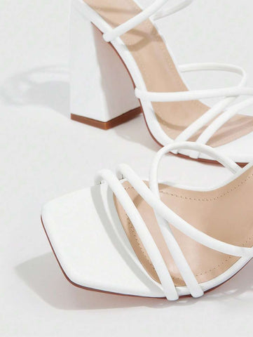 CUCCOO SZL Sapatos femininos com salto cruzado e tira no tornozelo, sandálias brancas para o verão, saltos de formatura, sapatos de festa, sapatos de volta às aulas, sapatos de estudante universitário, festa, baddie, elegante, chique, lindo estilo, natal,
