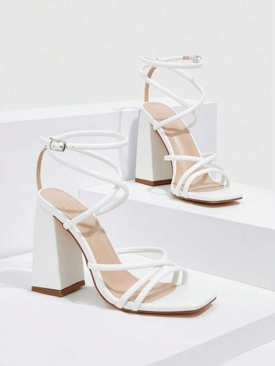 CUCCOO SZL Sapatos femininos com salto cruzado e tira no tornozelo, sandálias brancas para o verão, saltos de formatura, sapatos de festa, sapatos de volta às aulas, sapatos de estudante universitário, festa, baddie, elegante, chique, lindo estilo, natal,
