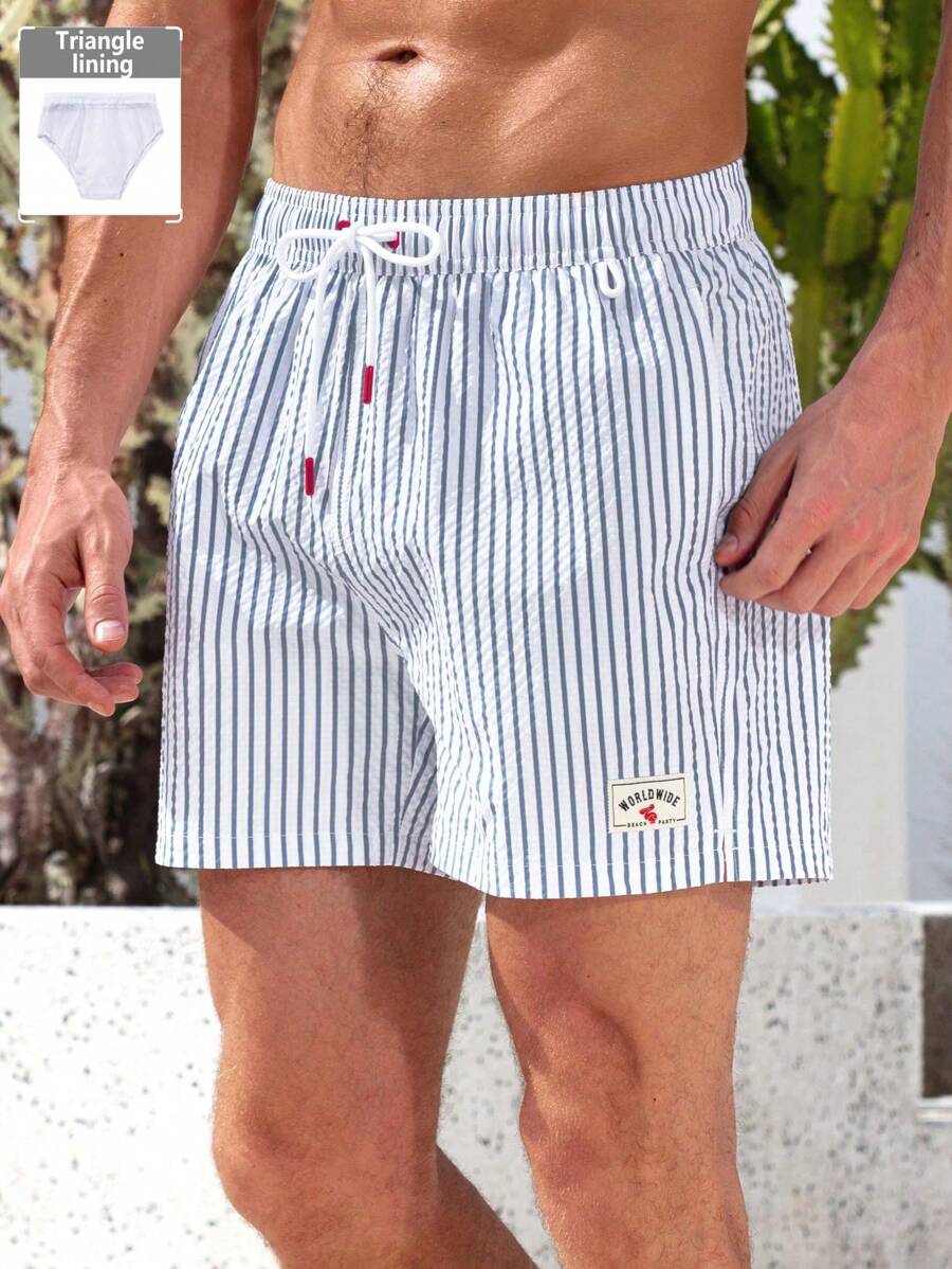 Horizaway Shorts de praia listrados com cordão na cintura para homens