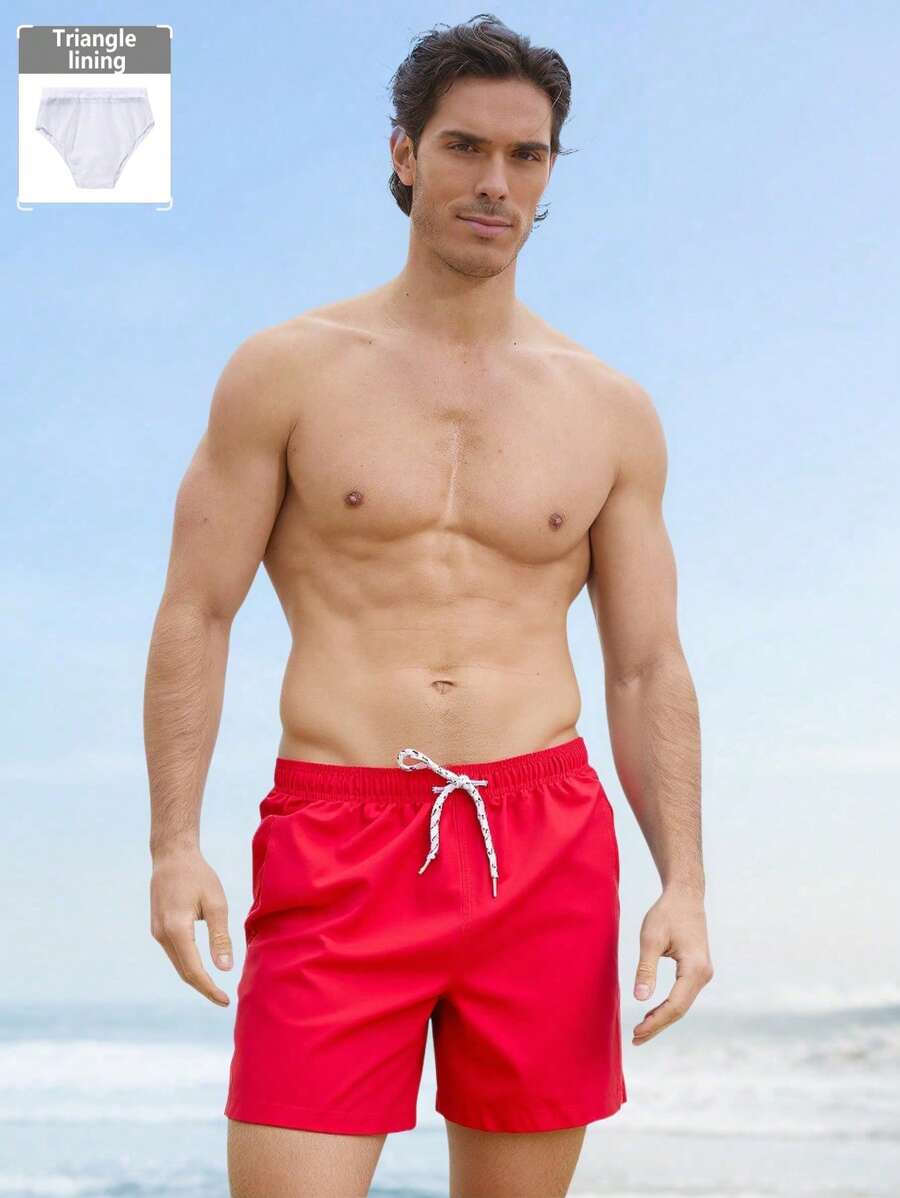 Manfinity Swimmode Homens Cintura Com Cordão Bolso Inclinado Short De Banho