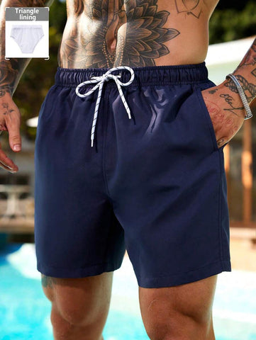 Manfinity Swimmode Homens Cintura Com Cordão Bolso Inclinado Short De Banho