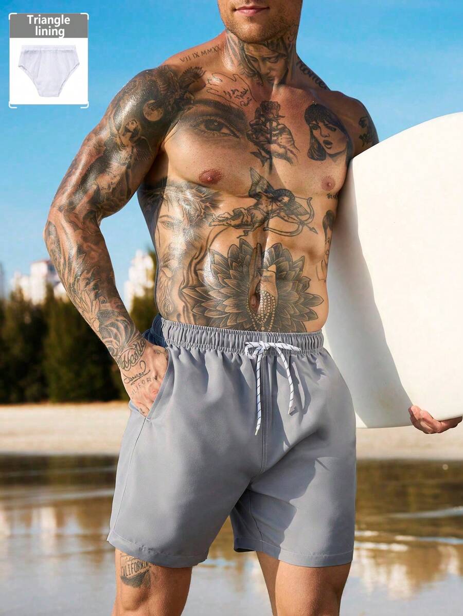 Manfinity Swimmode Homens Cintura Com Cordão Bolso Inclinado Short De Banho
