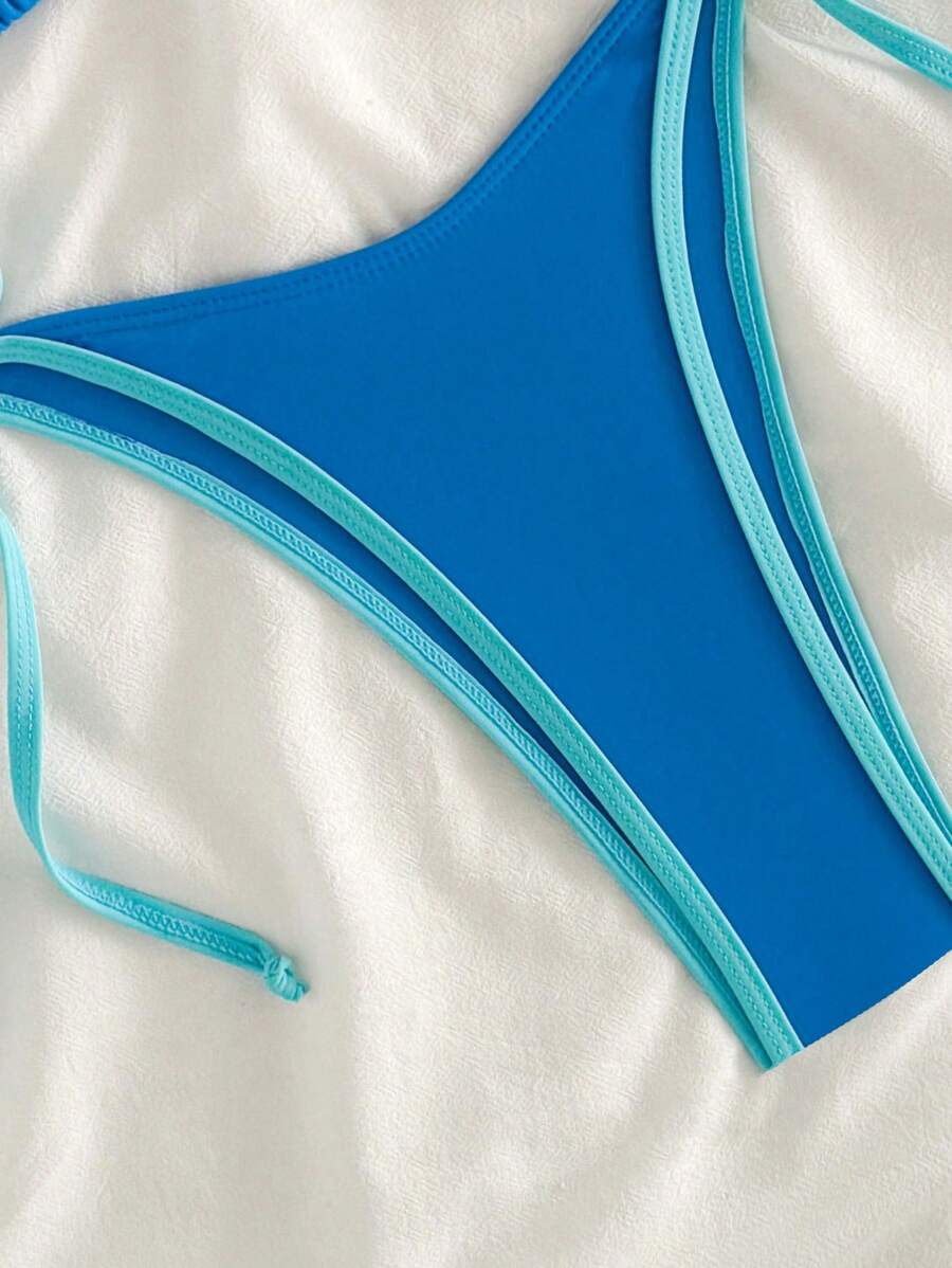 Conjunto de biquíni feminino com contraste de cores e bandeau sexy para férias de primavera, separado, praia, traje de banho