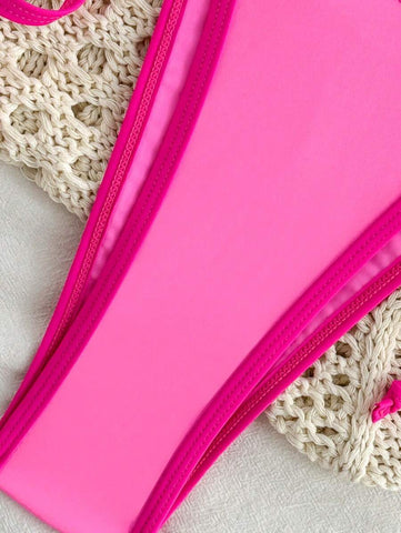 Conjunto de biquíni feminino com contraste de cores e bandeau sexy para férias de primavera, separado, praia, traje de banho
