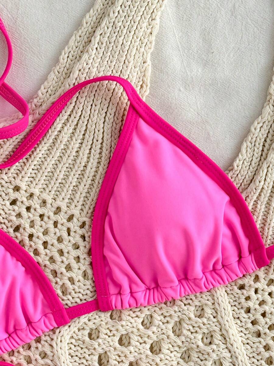 Conjunto de biquíni feminino com contraste de cores e bandeau sexy para férias de primavera, separado, praia, traje de banho