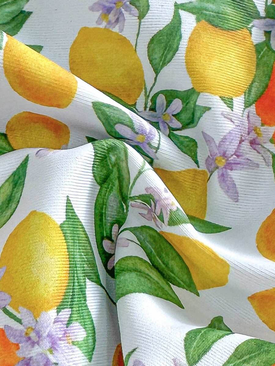 Swim Mod 2 peças/conjunto sexy fruta impressão contraste cor guarnição Fato de Banho top e alça lateral Fato de Banho parte inferior, férias de verão