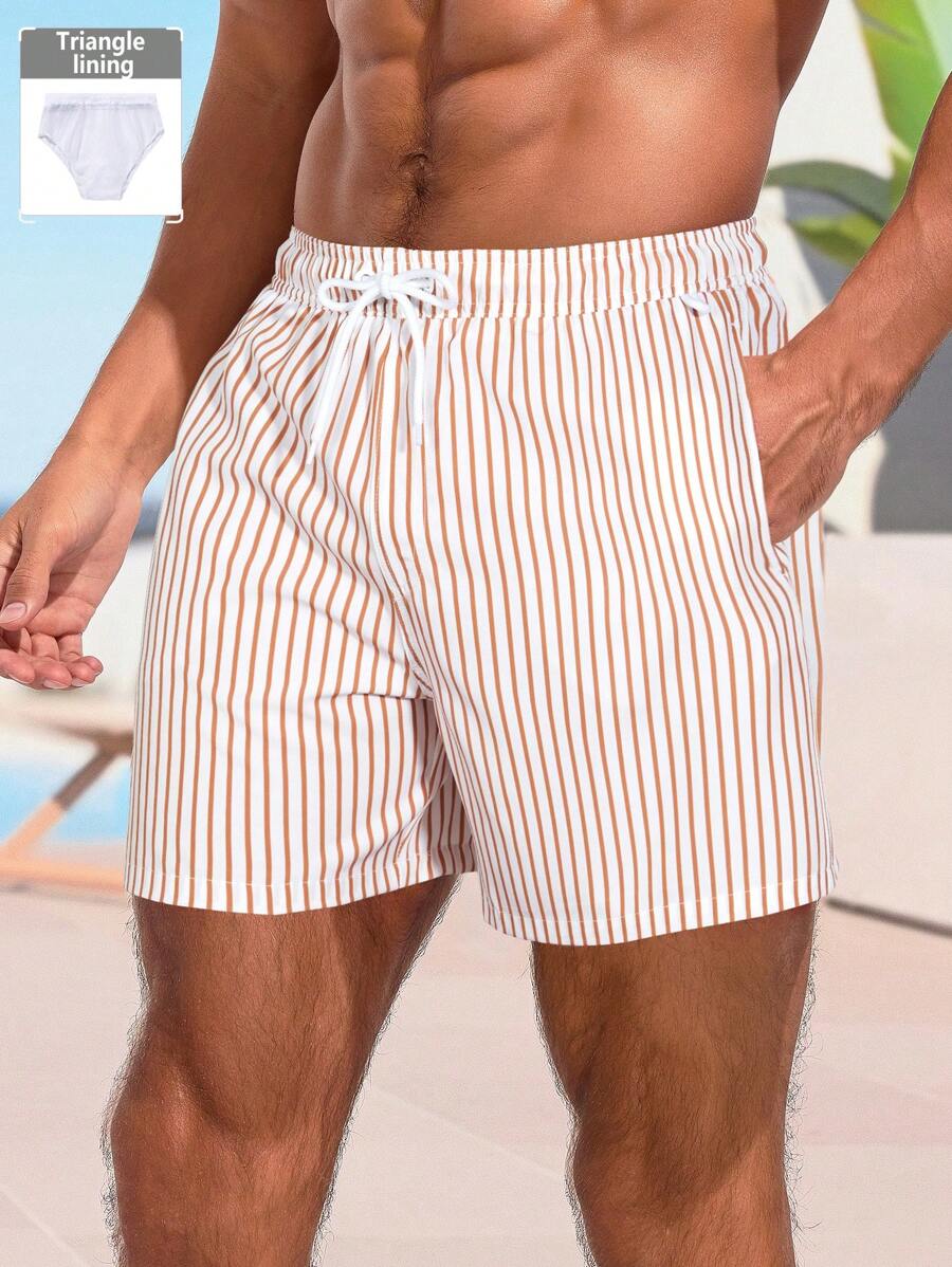 Horizaway Cordão Bolso Listrado Período de férias Calções de praia masculinos