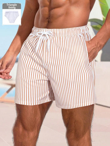 Horizaway Cordão Bolso Listrado Período de férias Calções de praia masculinos