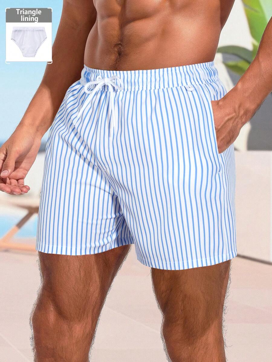 Horizaway Cordão Bolso Listrado Período de férias Calções de praia masculinos