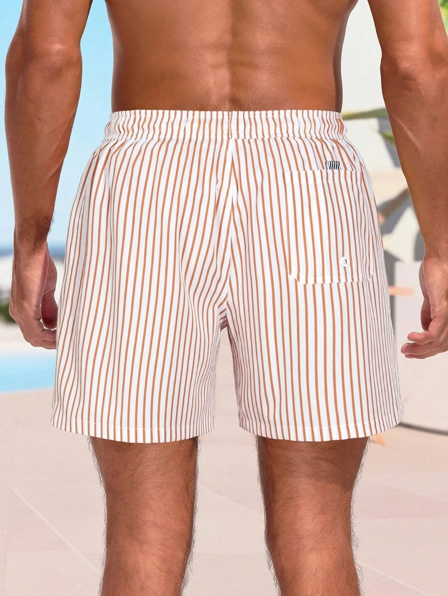 Horizaway Cordão Bolso Listrado Período de férias Calções de praia masculinos