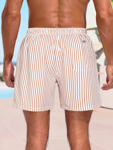 Horizaway Cordão Bolso Listrado Período de férias Calções de praia masculinos