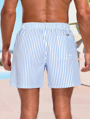 Horizaway Cordão Bolso Listrado Período de férias Calções de praia masculinos