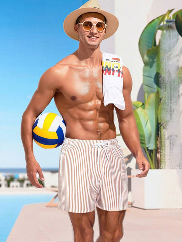 Horizaway Cordão Bolso Listrado Período de férias Calções de praia masculinos