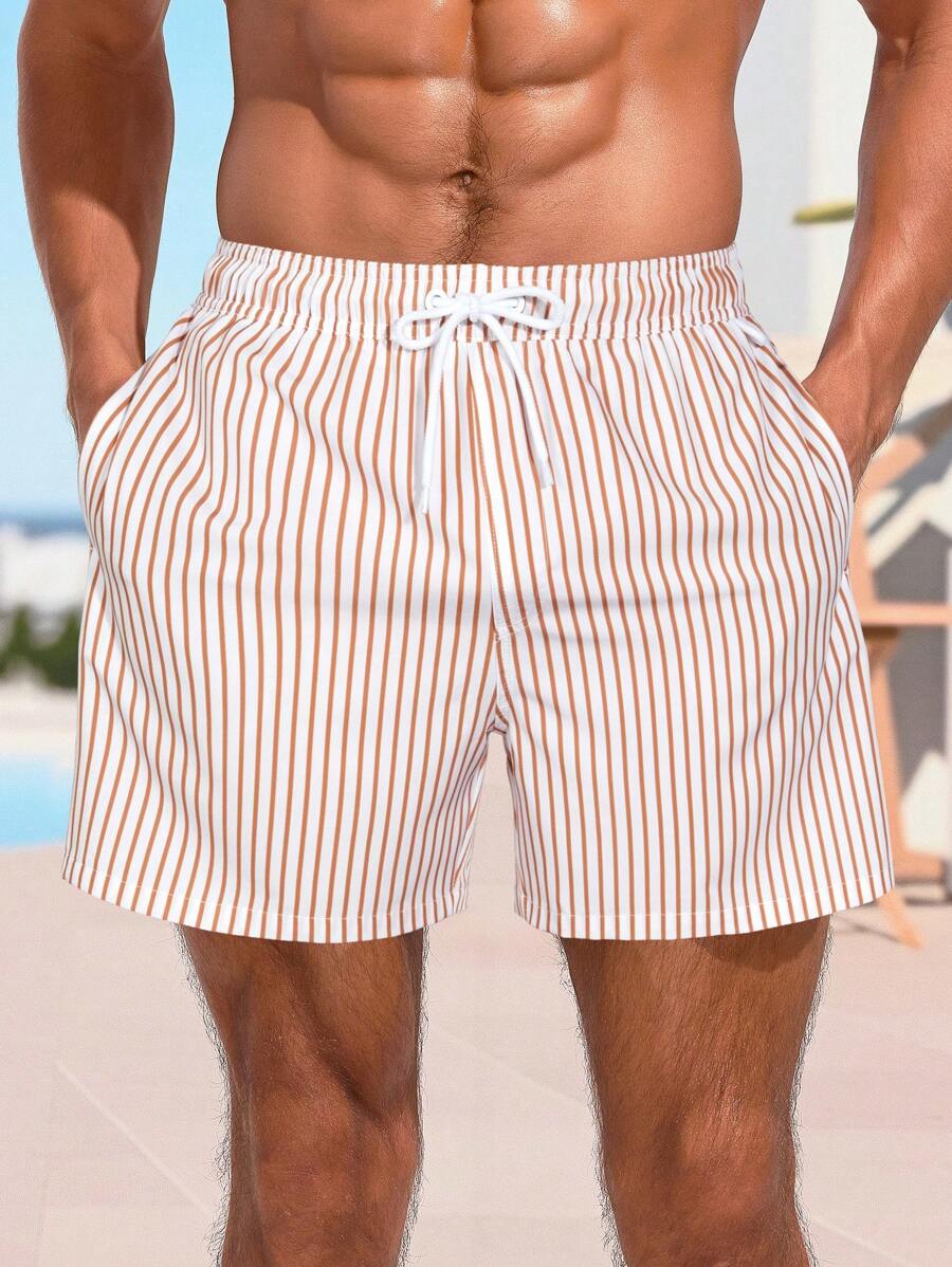 Horizaway Cordão Bolso Listrado Período de férias Calções de praia masculinos