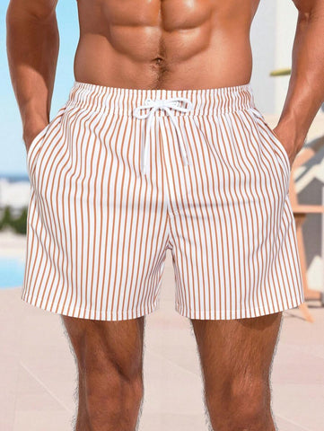 Horizaway Cordão Bolso Listrado Período de férias Calções de praia masculinos