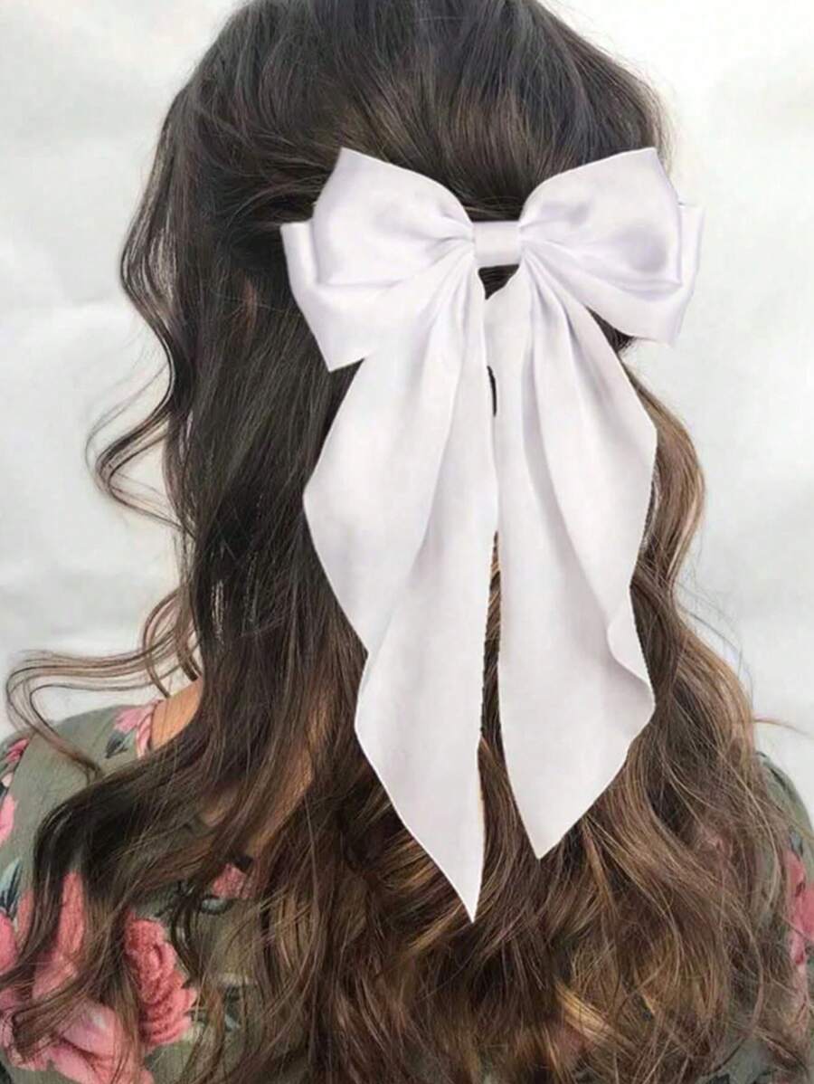 Conjunto de 2 peças de grampos de cabelo com laço longo preto e branco para mulheres, grampos de cabelo fofos para o Dia dos Namorados, grampos de cabelo com garras, presilhas de cabelo