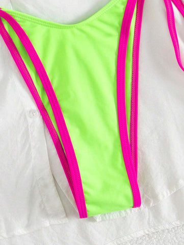 Conjunto de biquíni feminino com contraste de cores e bandeau sexy para férias de primavera, separado, praia, traje de banho