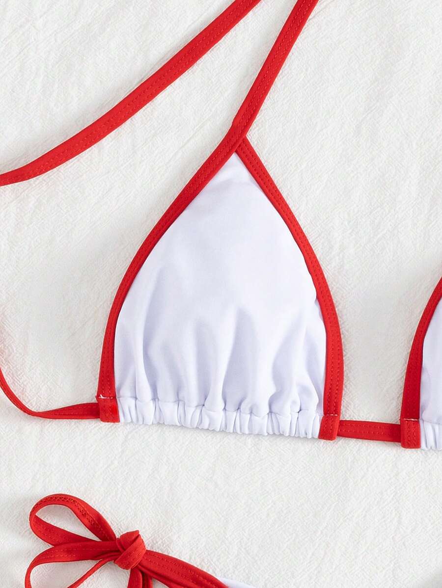Conjunto de biquíni feminino com contraste de cores e bandeau sexy para férias de primavera, separado, praia, traje de banho