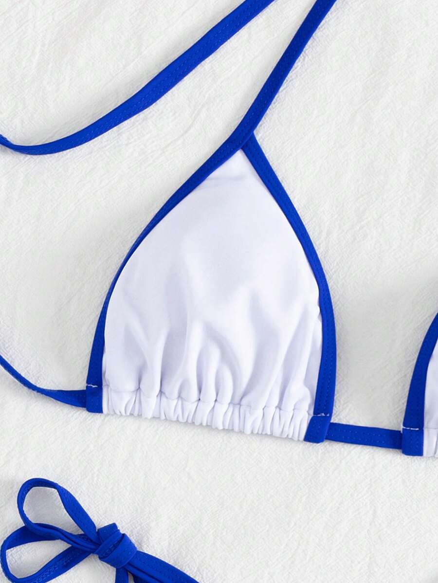Conjunto de biquíni feminino com contraste de cores e bandeau sexy para férias de primavera, separado, praia, traje de banho