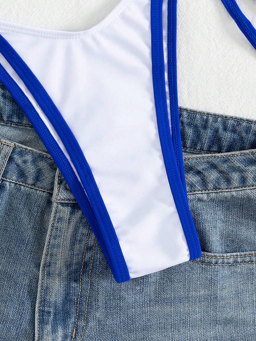 Conjunto de biquíni feminino com contraste de cores e bandeau sexy para férias de primavera, separado, praia, traje de banho