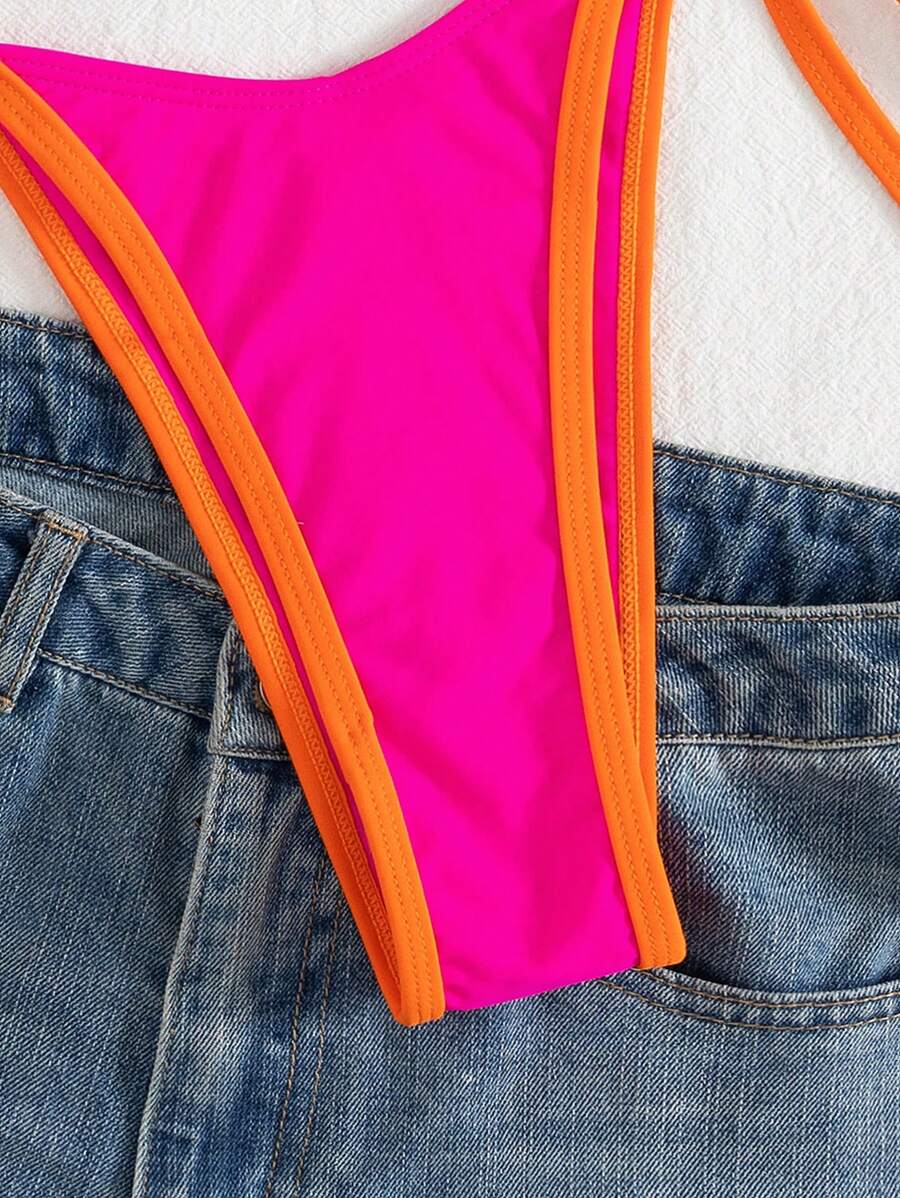 Conjunto de biquíni feminino com contraste de cores e bandeau sexy para férias de primavera, separado, praia, traje de banho