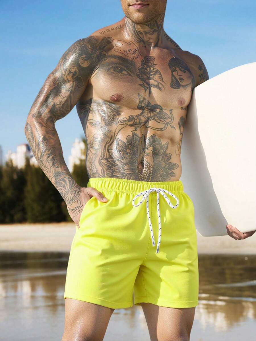 Manfinity Swimmode Homens Cintura Com Cordão Bolso Inclinado Short De Banho