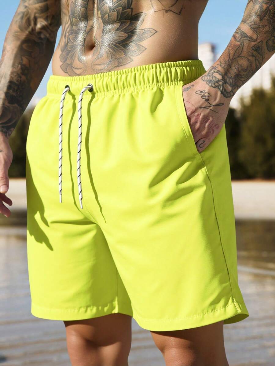 Manfinity Swimmode Homens Cintura Com Cordão Bolso Inclinado Short De Banho