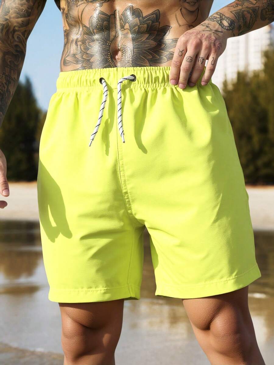 Manfinity Swimmode Homens Cintura Com Cordão Bolso Inclinado Short De Banho