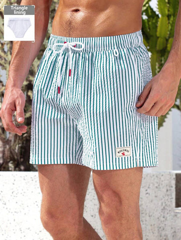 Horizaway Shorts de praia listrados com cordão na cintura para homens