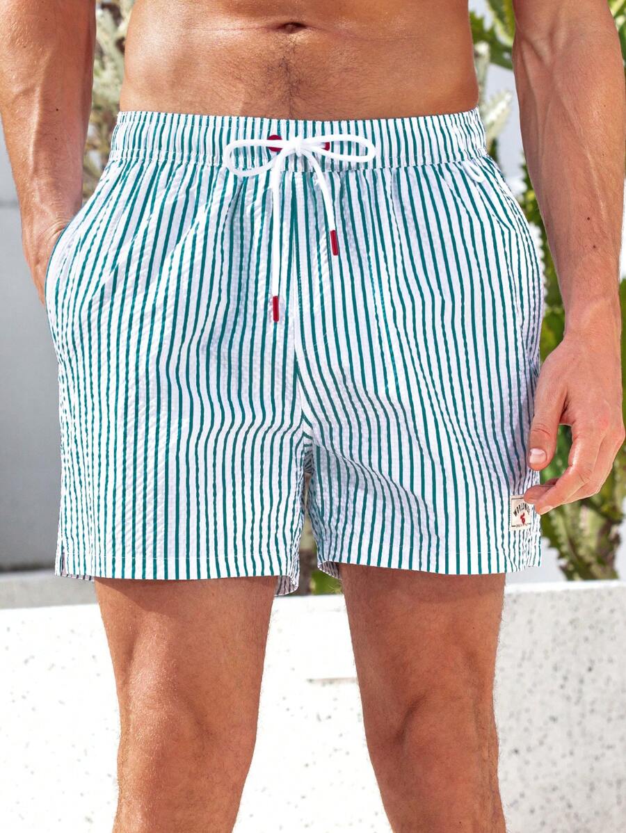 Horizaway Shorts de praia listrados com cordão na cintura para homens