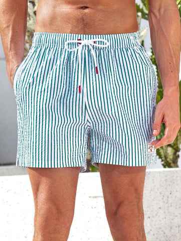Horizaway Shorts de praia listrados com cordão na cintura para homens