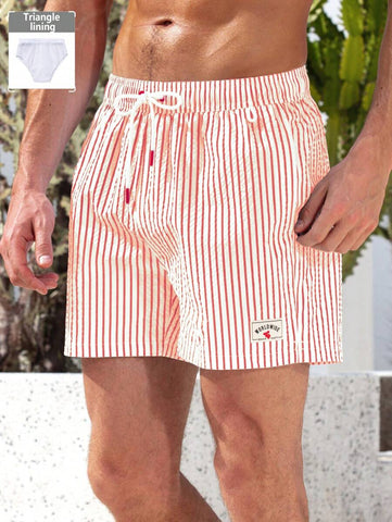 Horizaway Shorts de praia listrados com cordão na cintura para homens
