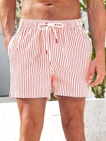 Horizaway Shorts de praia listrados com cordão na cintura para homens