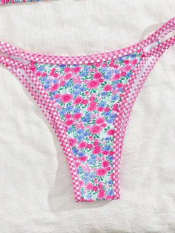 Swim Mod 2 peças/conjunto sexy fruta impressão contraste cor guarnição Fato de Banho top e alça lateral Fato de Banho parte inferior, férias de verão