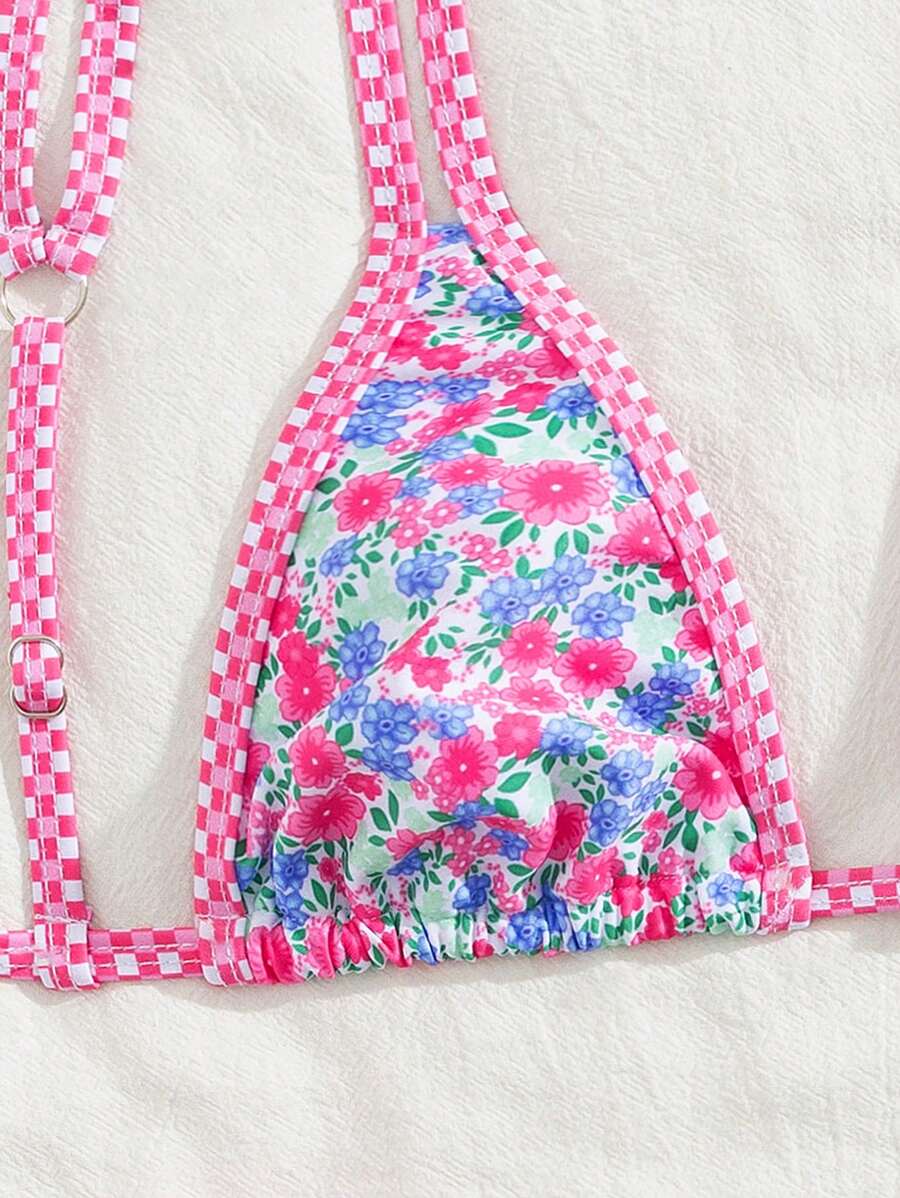 Swim Mod 2 peças/conjunto sexy fruta impressão contraste cor guarnição Fato de Banho top e alça lateral Fato de Banho parte inferior, férias de verão